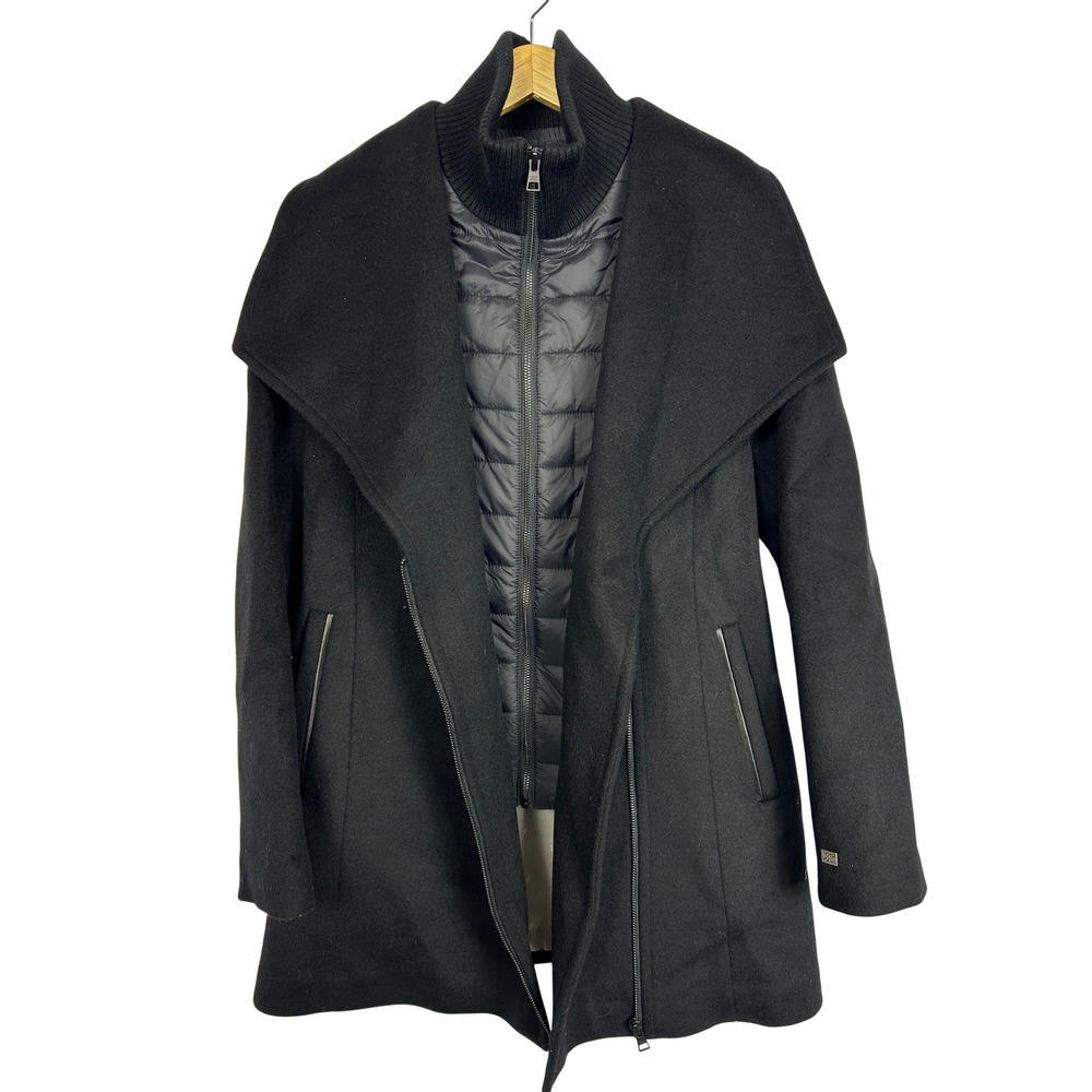 Soia & Kyo Black‎ Wool Blend Coat Layered Puffer Bib Shawl Collar Coat Medium